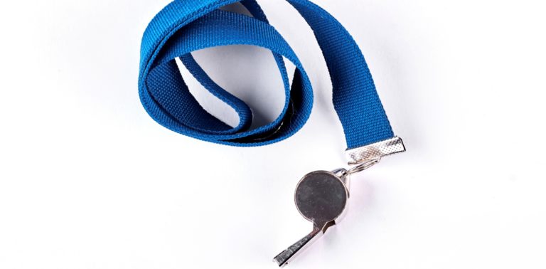 blue lanyard with a whistle on the end with white background