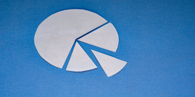 paper pie graph with blue background